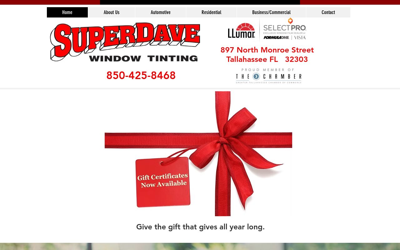 Homepage of Super Dave Window Tinting's website