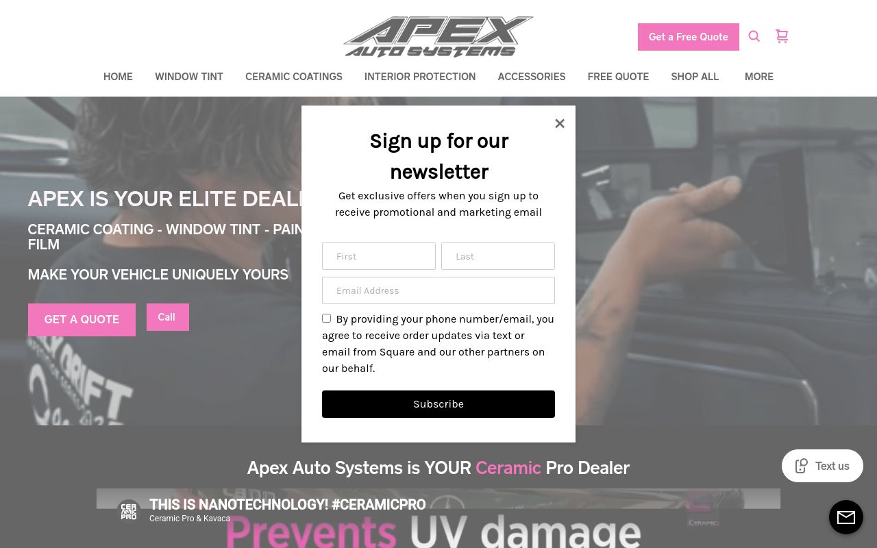 Homepage of Apex Auto Systems's website