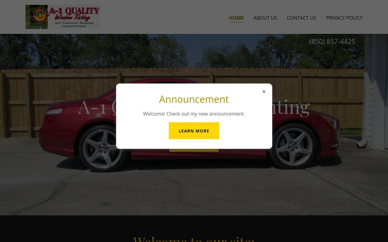 Homepage of A-1 Quality Window Tinting's website