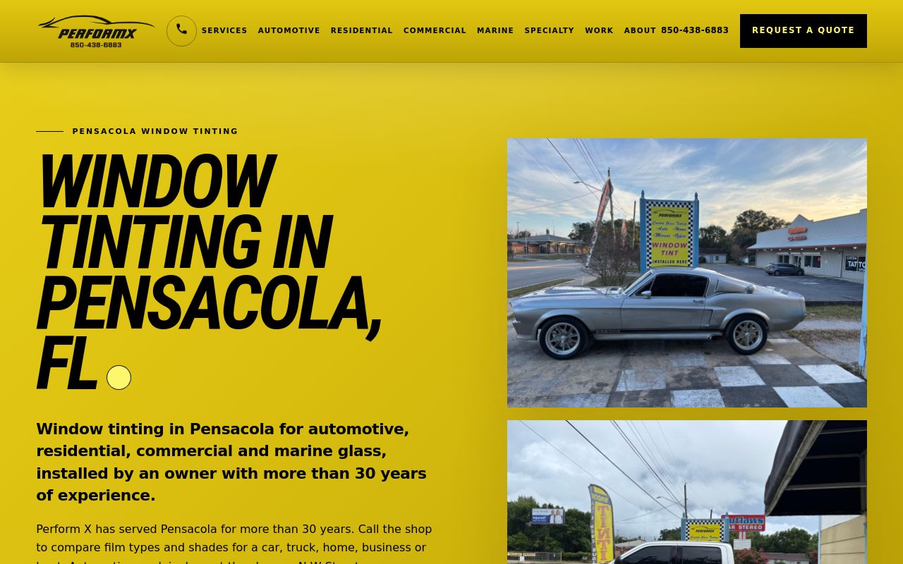 Homepage of Perform X Window Tinting's website