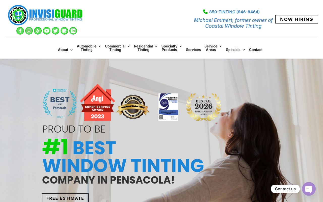 Homepage of InvisiGuard Window Tinting's website