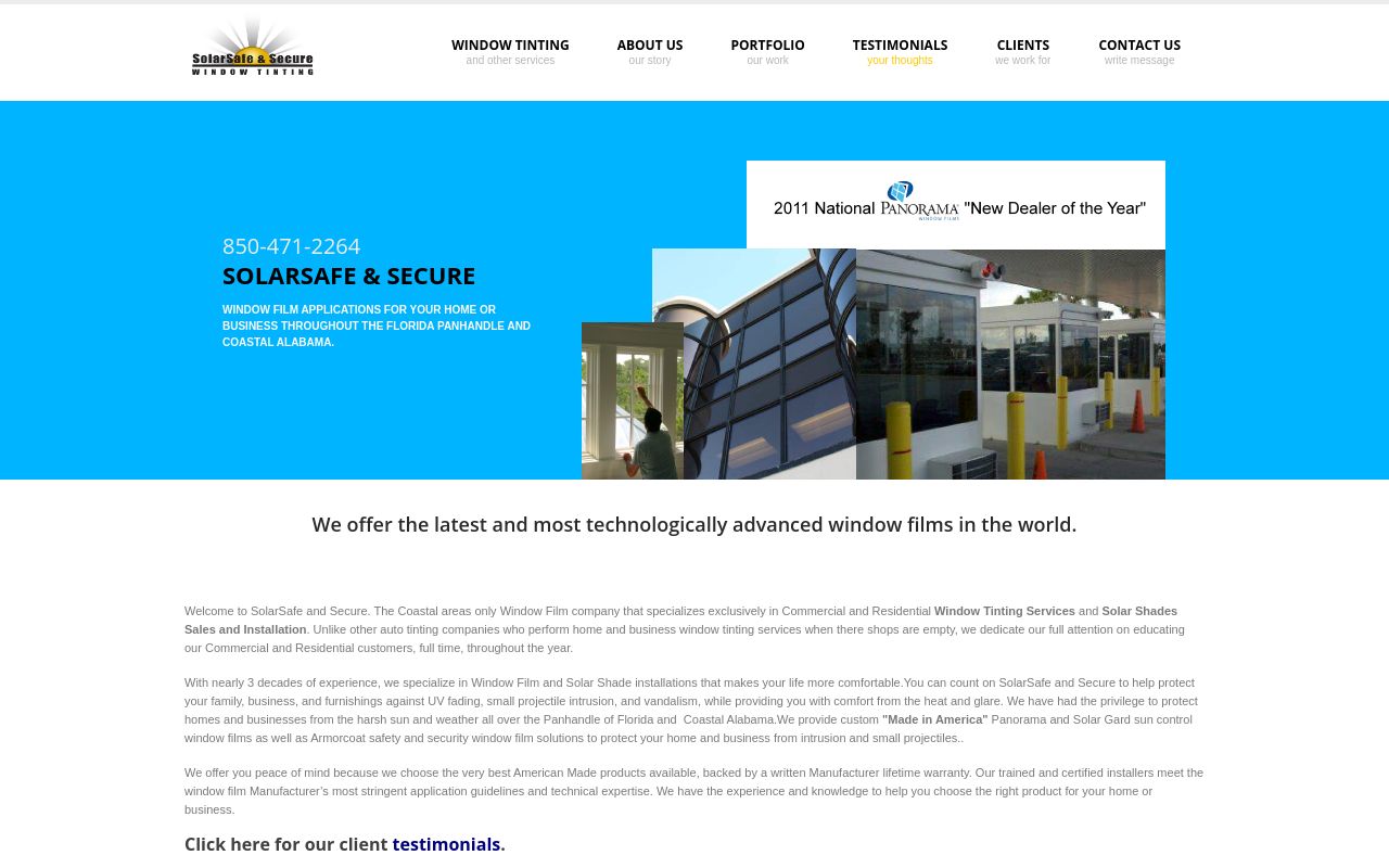 Homepage of Solarsafe and Secure Pensacola Window Tinting's website
