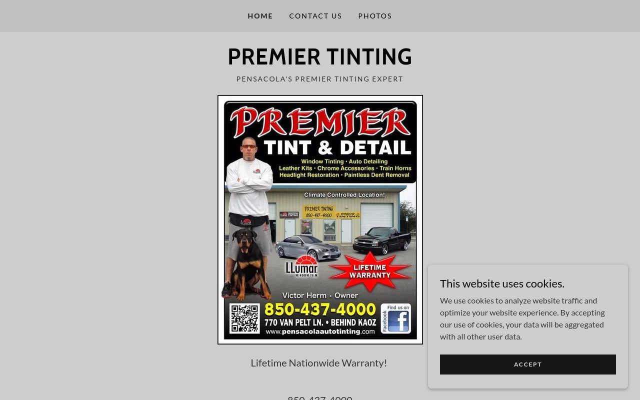 Homepage of Premier Tint and Detail's website