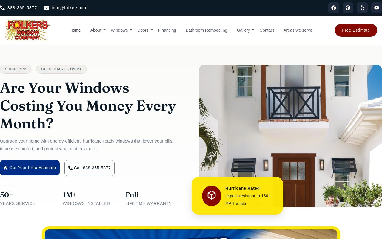 Homepage of Folkers Window Company's website
