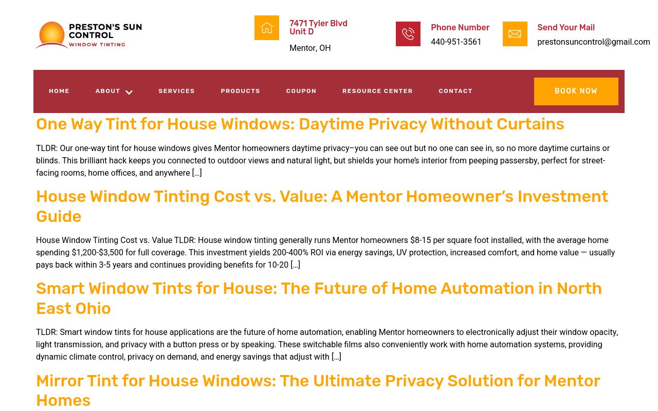 Homepage of Preston's Sun Control's website