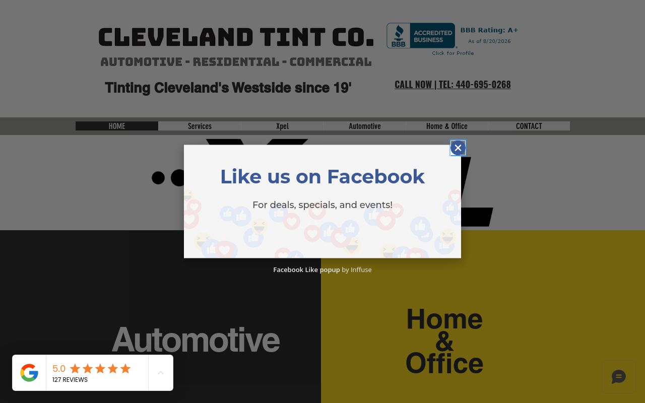 Homepage of Cleveland Tint Co.'s website