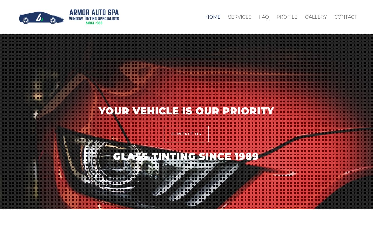 Homepage of Armor Auto Spa - 3M Window Tinting's website