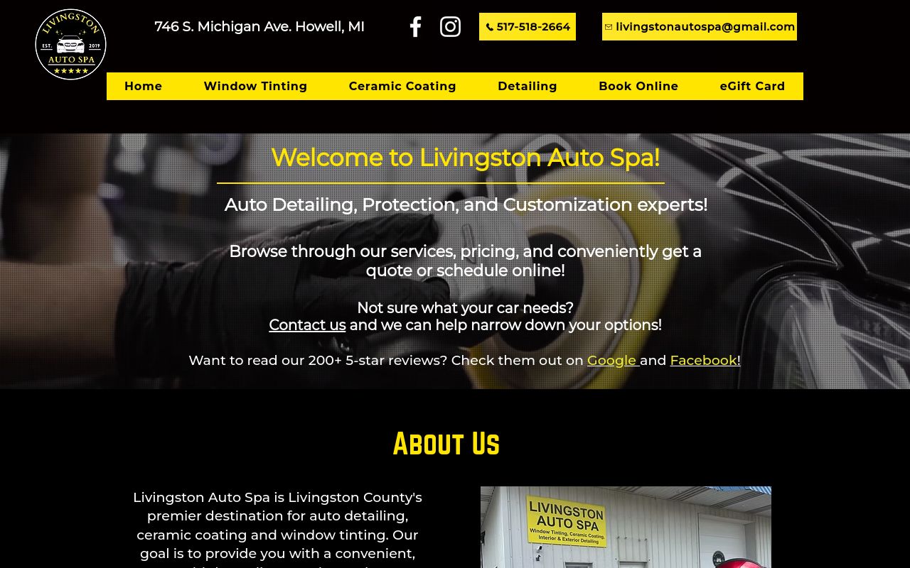 Homepage of Livingston Auto Spa's website
