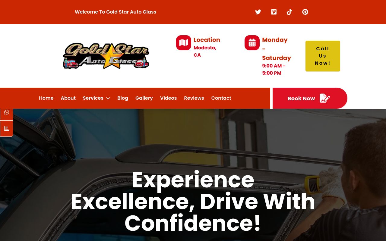 Homepage of Gold star auto glass's website