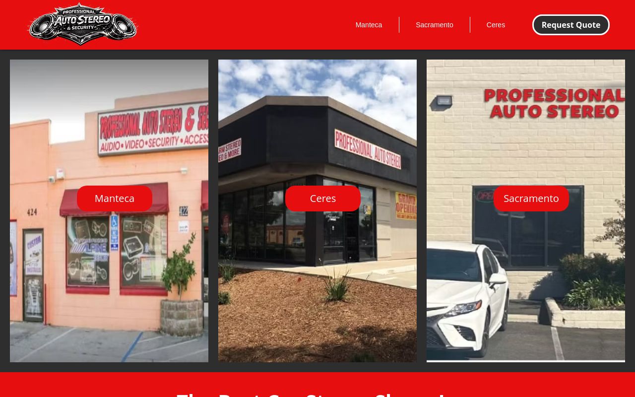Homepage of Professional Auto Stereo & Security's website