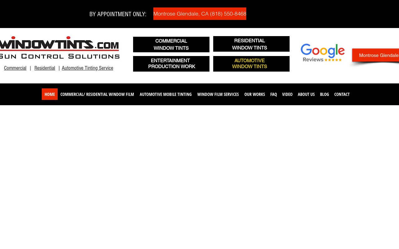 Homepage of WindowTints.com's website