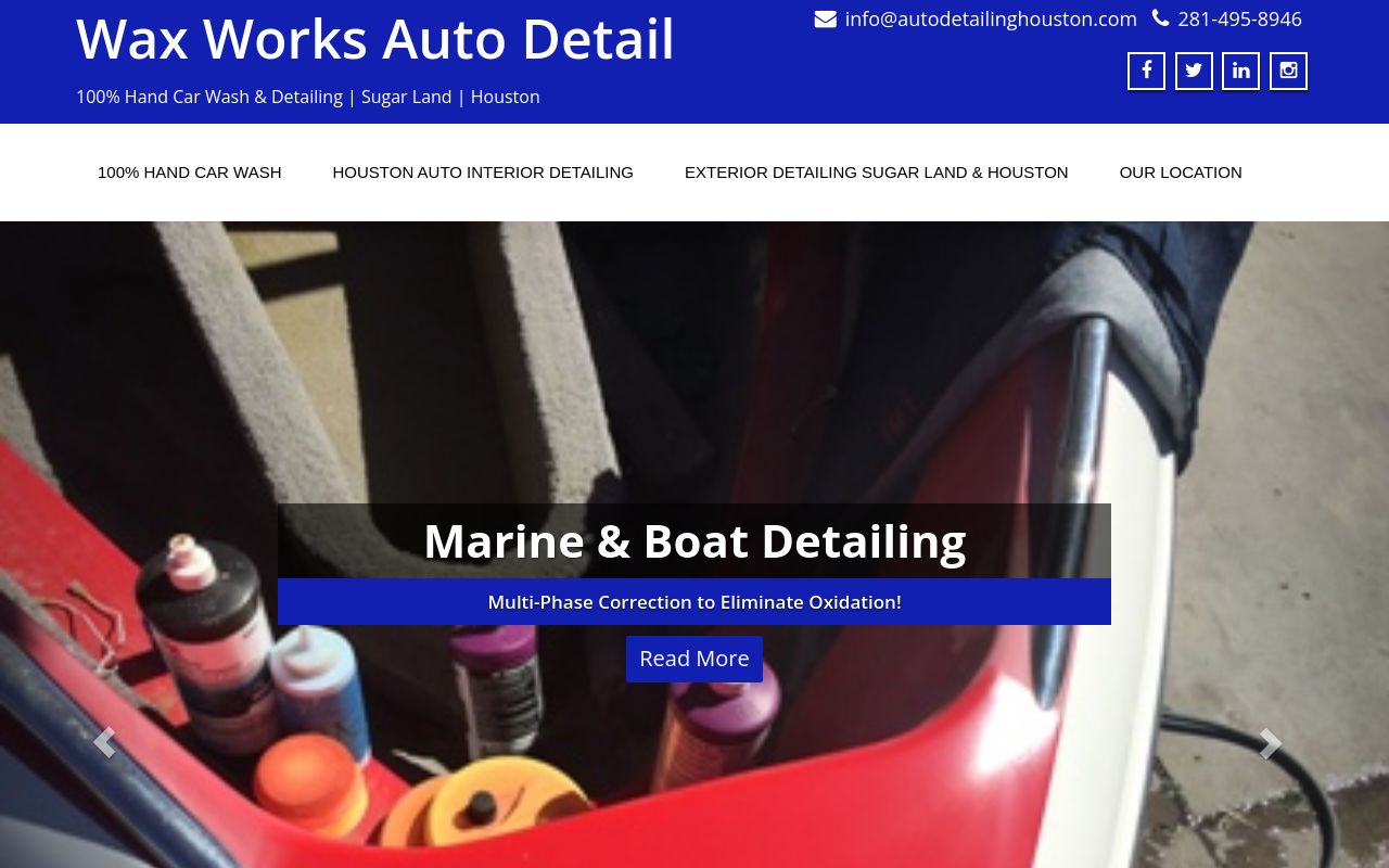 Homepage of Wax Works Auto Detail & Hand Car Wash's website
