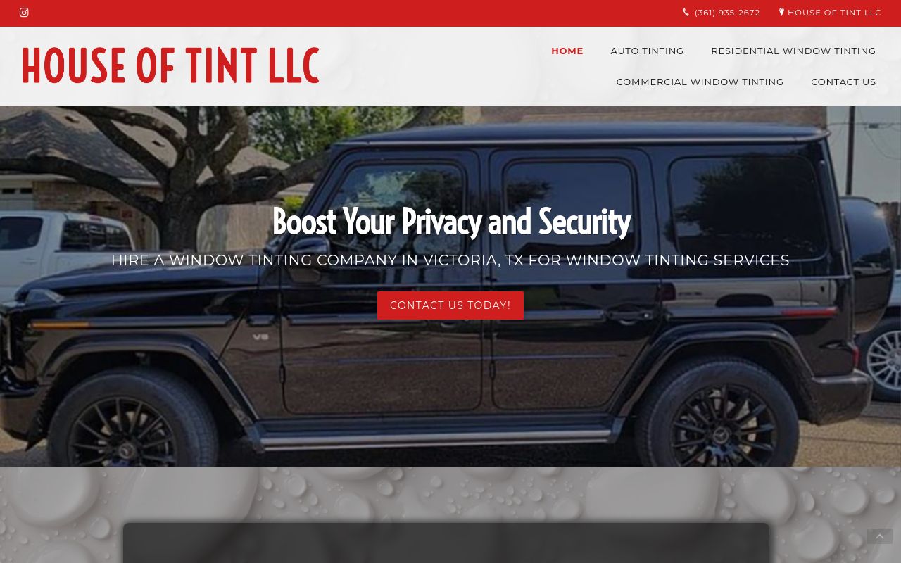 Homepage of House of Tint LLC's website
