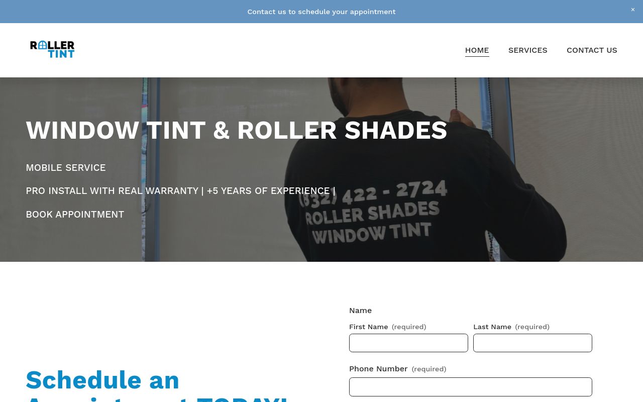 Homepage of RollerTint's website