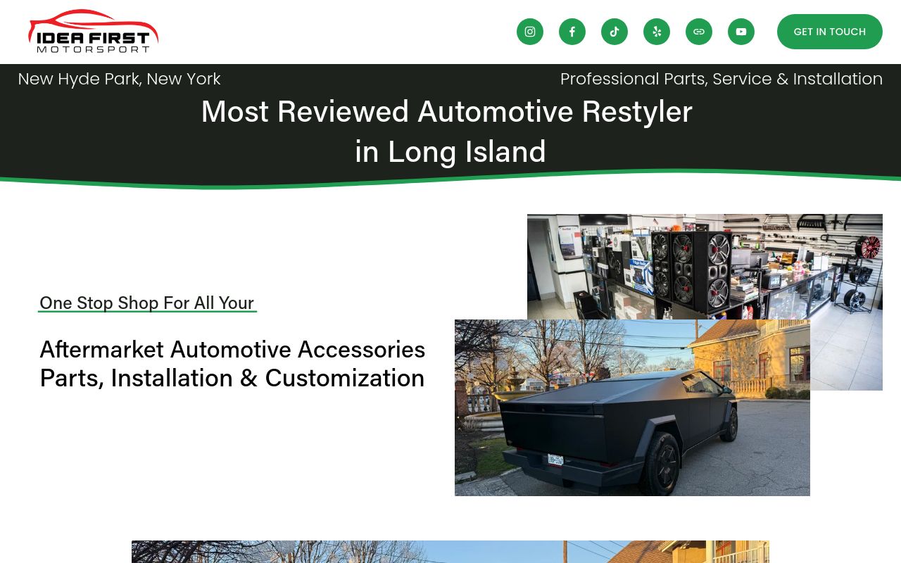 Homepage of Idea First Motorsport I Window Tinting I PPF I Ceramic Coating I Apple carplay l Vinyl Wrap l Wheels & Tire's website