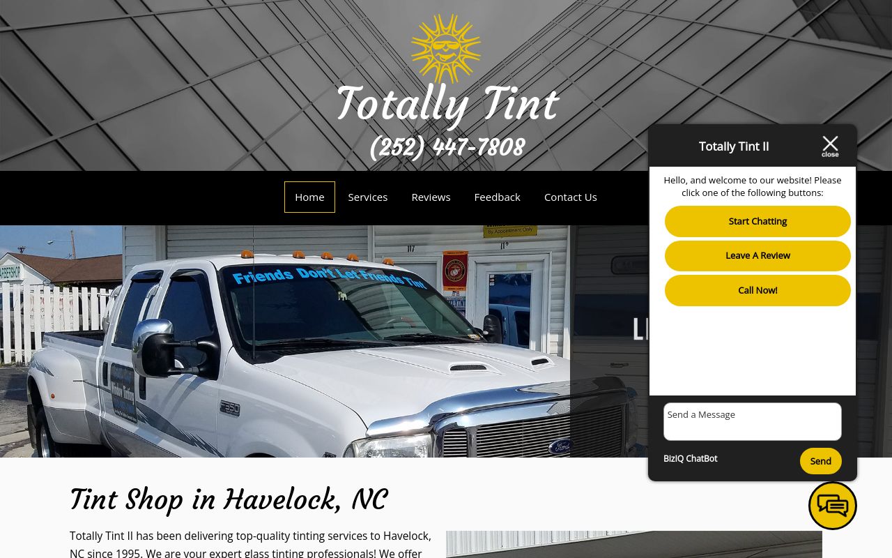 Homepage of Totally Tint II's website