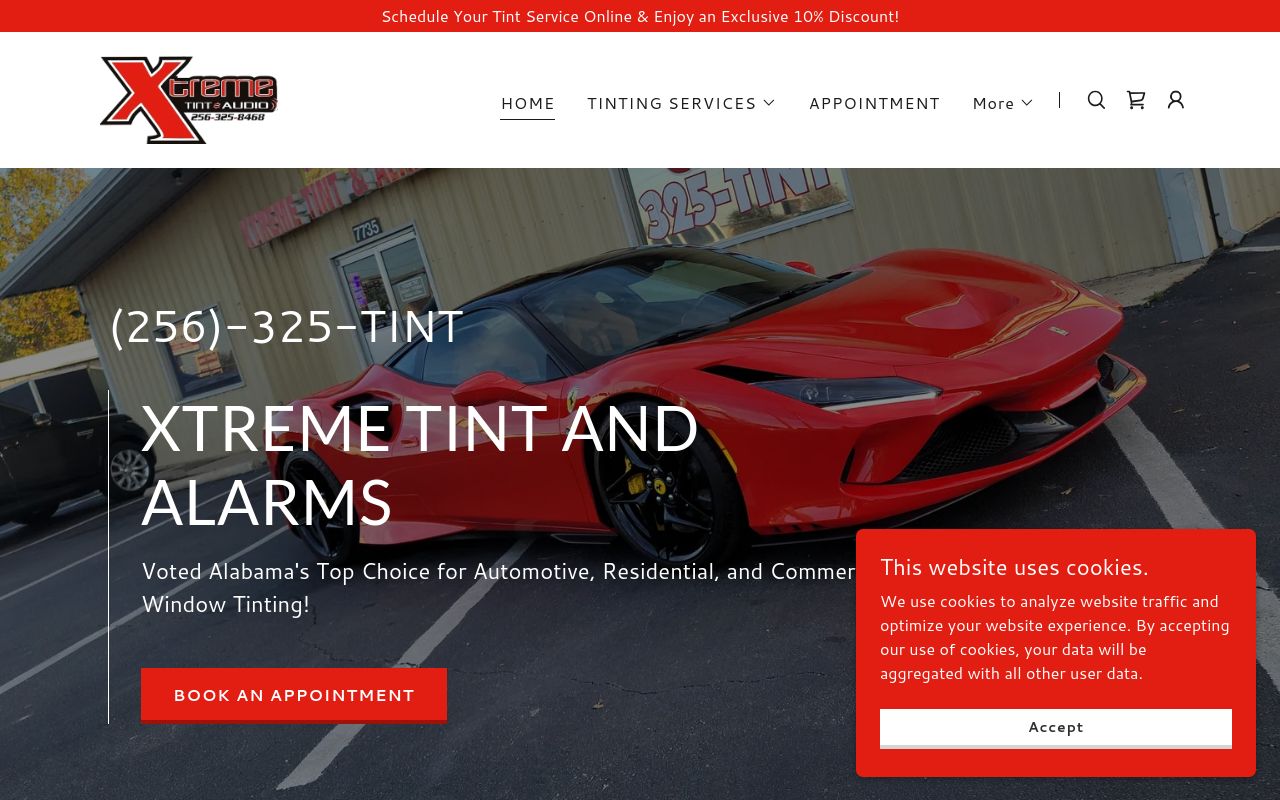 Homepage of Xtreme Tint & Alarms's website
