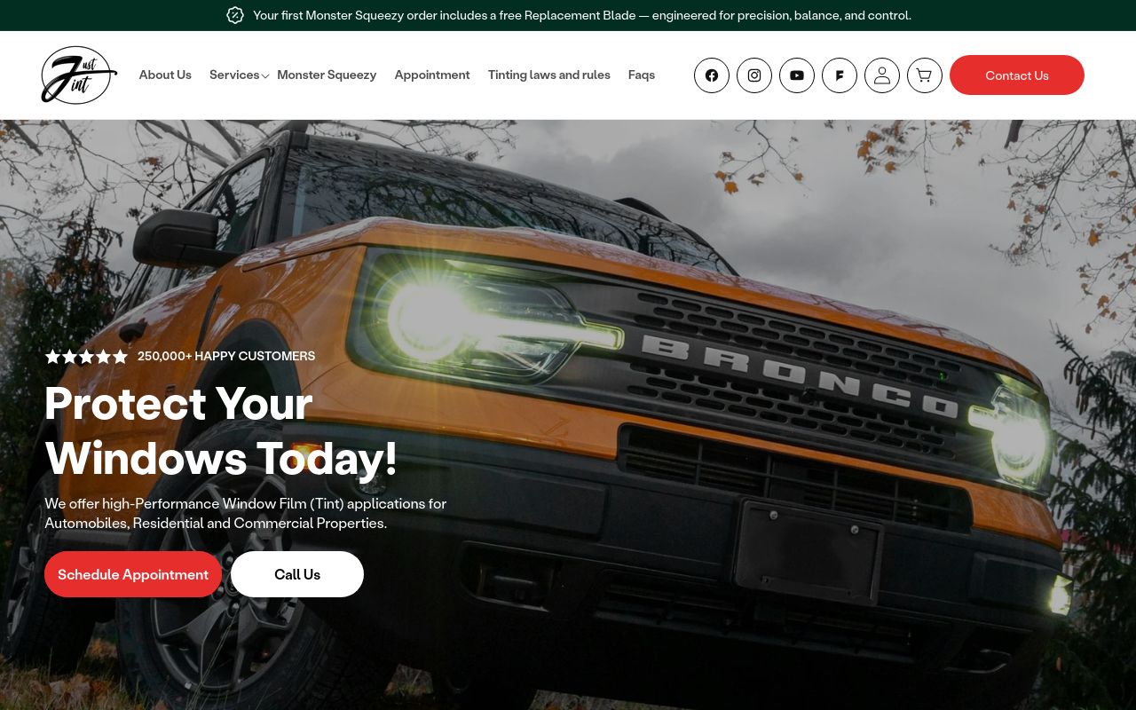 Homepage of Just Tint's website