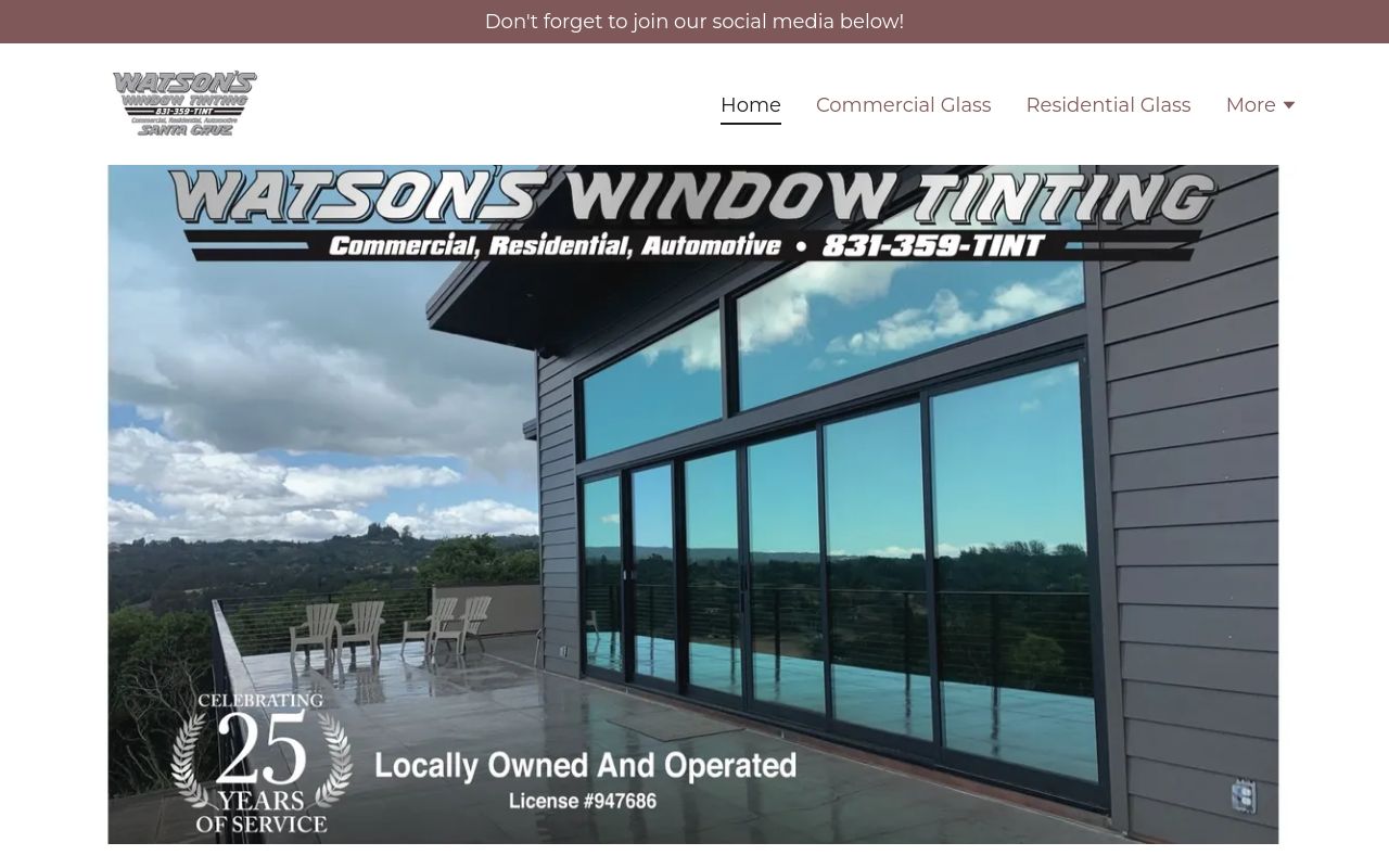 Homepage of Watson's Window Tinting's website
