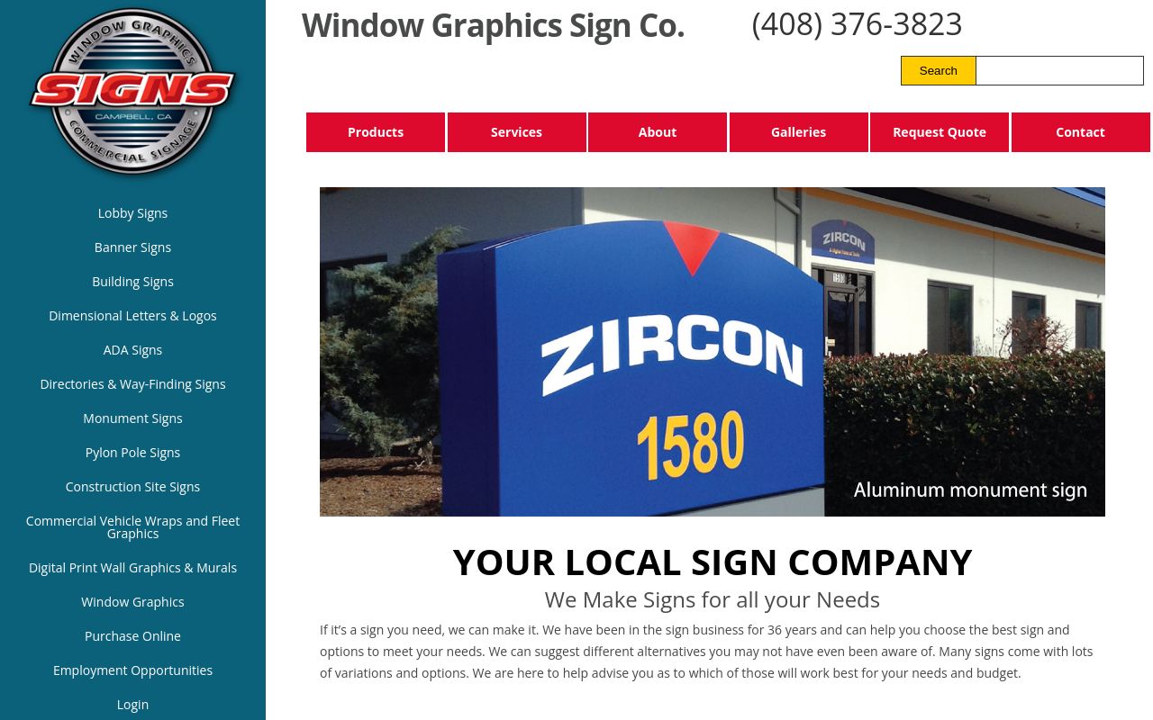 Homepage of Window Graphics Sign Company's website
