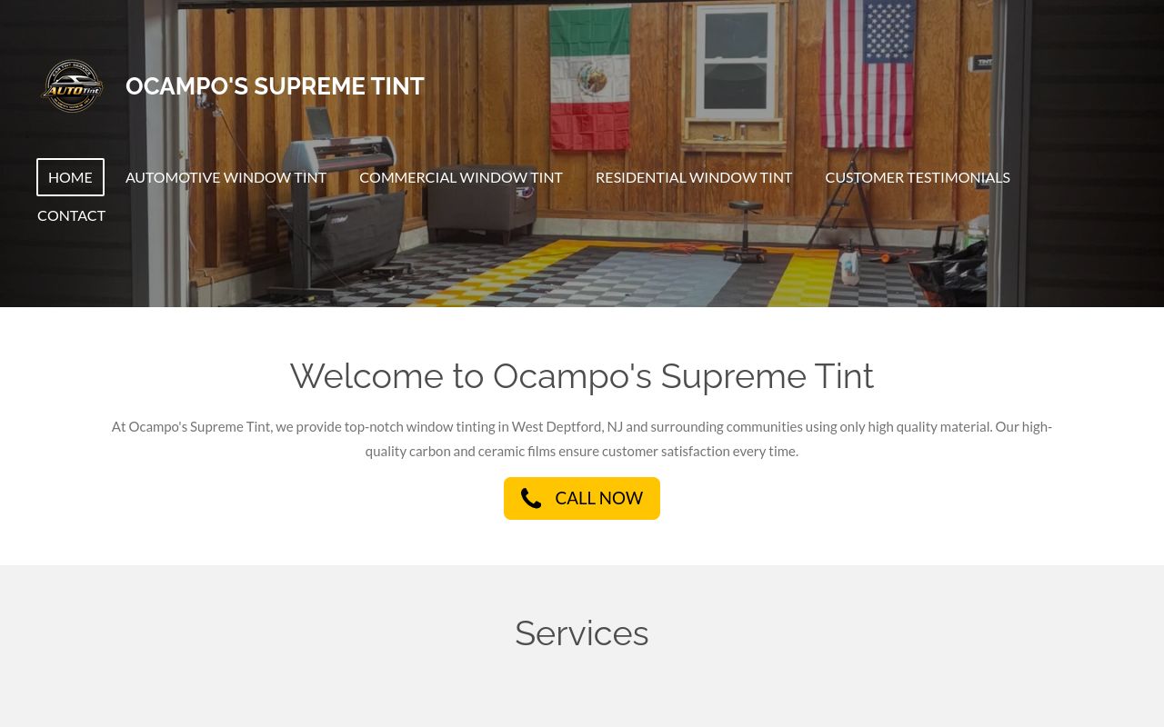 Homepage of Ocampo’s Supreme Tint's website