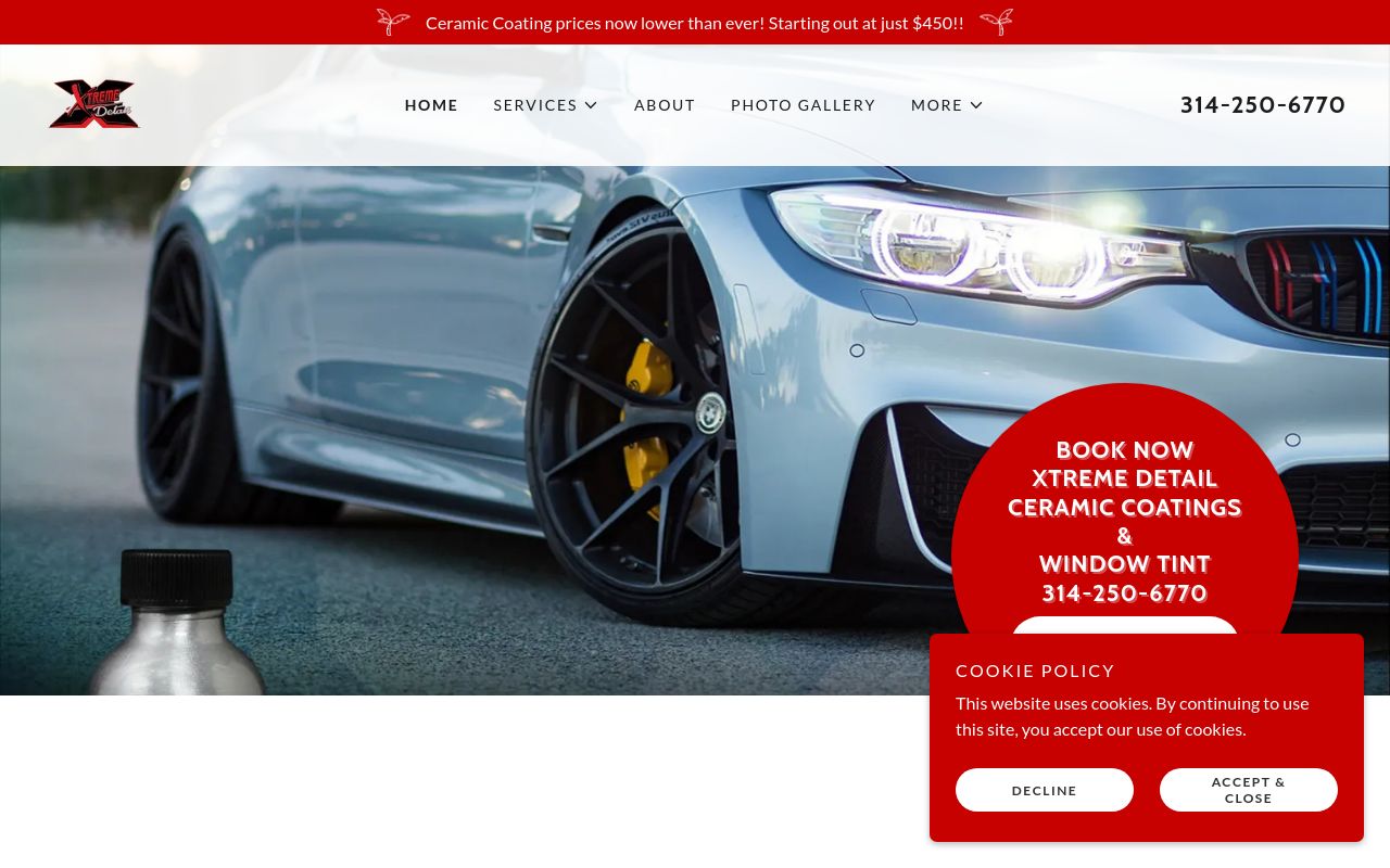 Homepage of Xtreme Detail's website