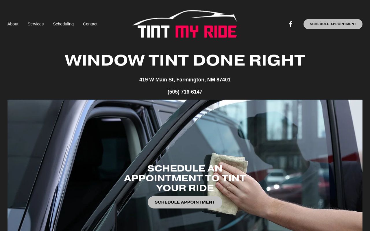 Homepage of Tint My Ride's website