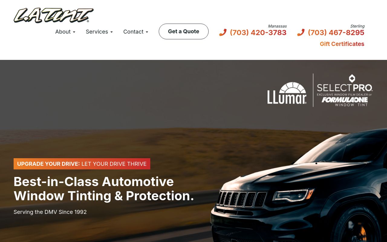 Homepage of LA Tint's website