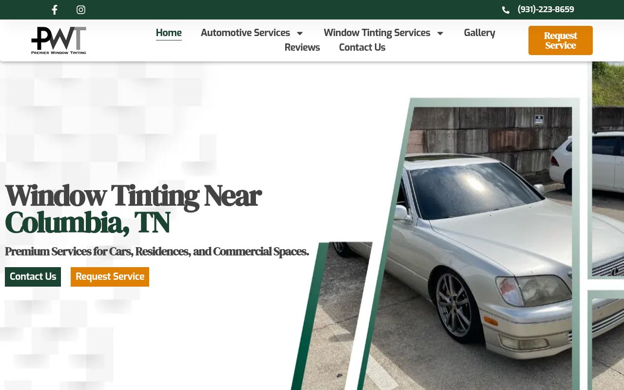 Homepage of Premier Window Tinting's website