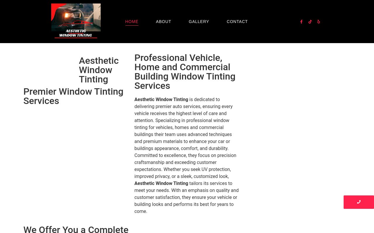 Homepage of Aesthetic Window Tinting's website
