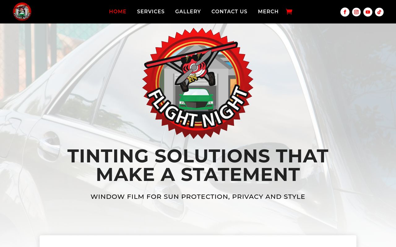 Homepage of Flight Night Window Tint's website