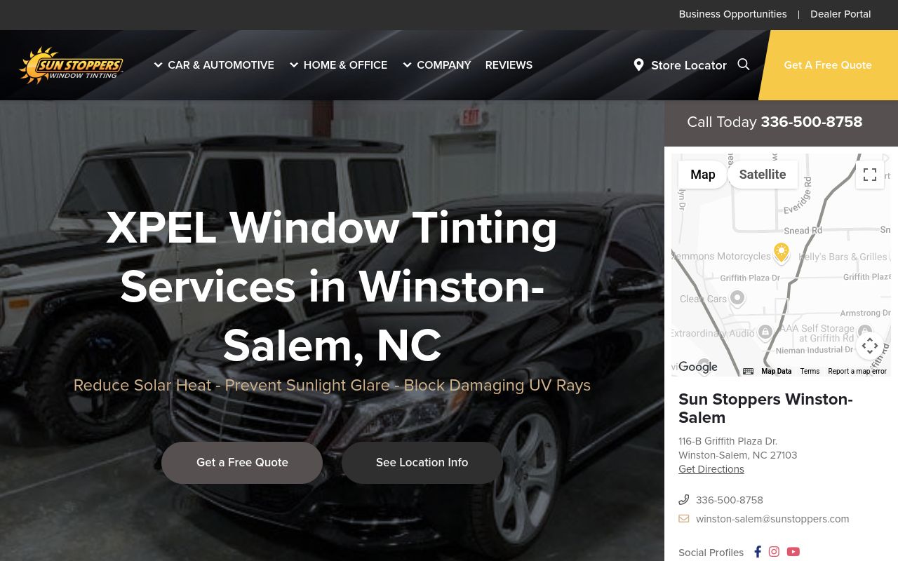 Homepage of Sun Stoppers Winston Salem's website