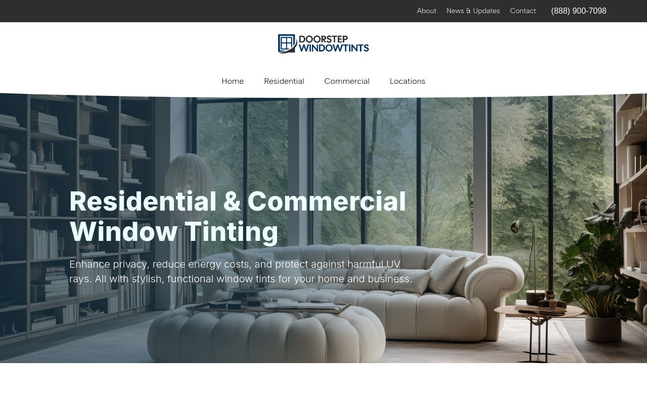 Homepage of DoorStep Window Tinting's website