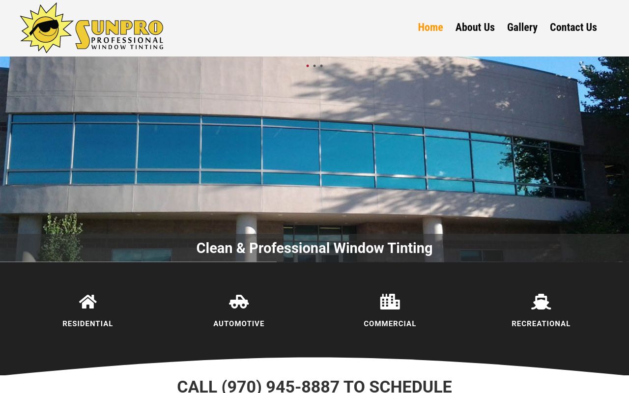 Homepage of SunPro Window Tinting's website