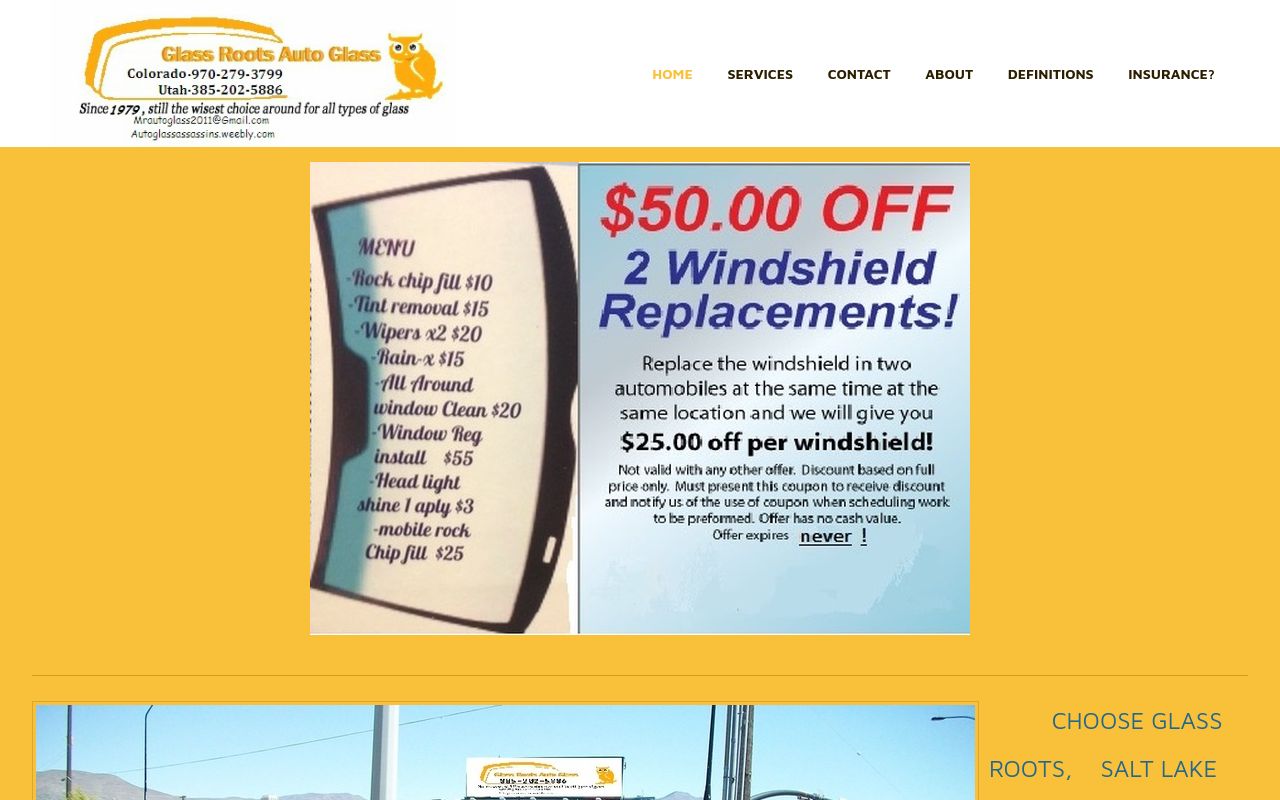 Homepage of Glass Roots Auto Glass.'s website