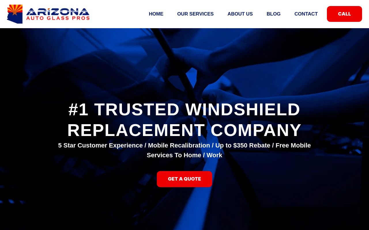 Homepage of Arizona Auto Glass Pros's website