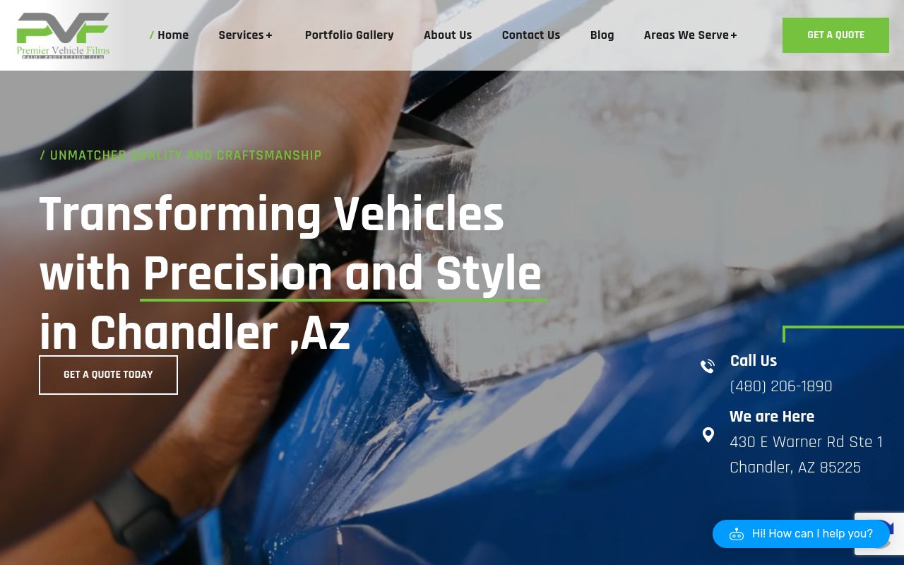 Homepage of Premier Vehicle Films's website