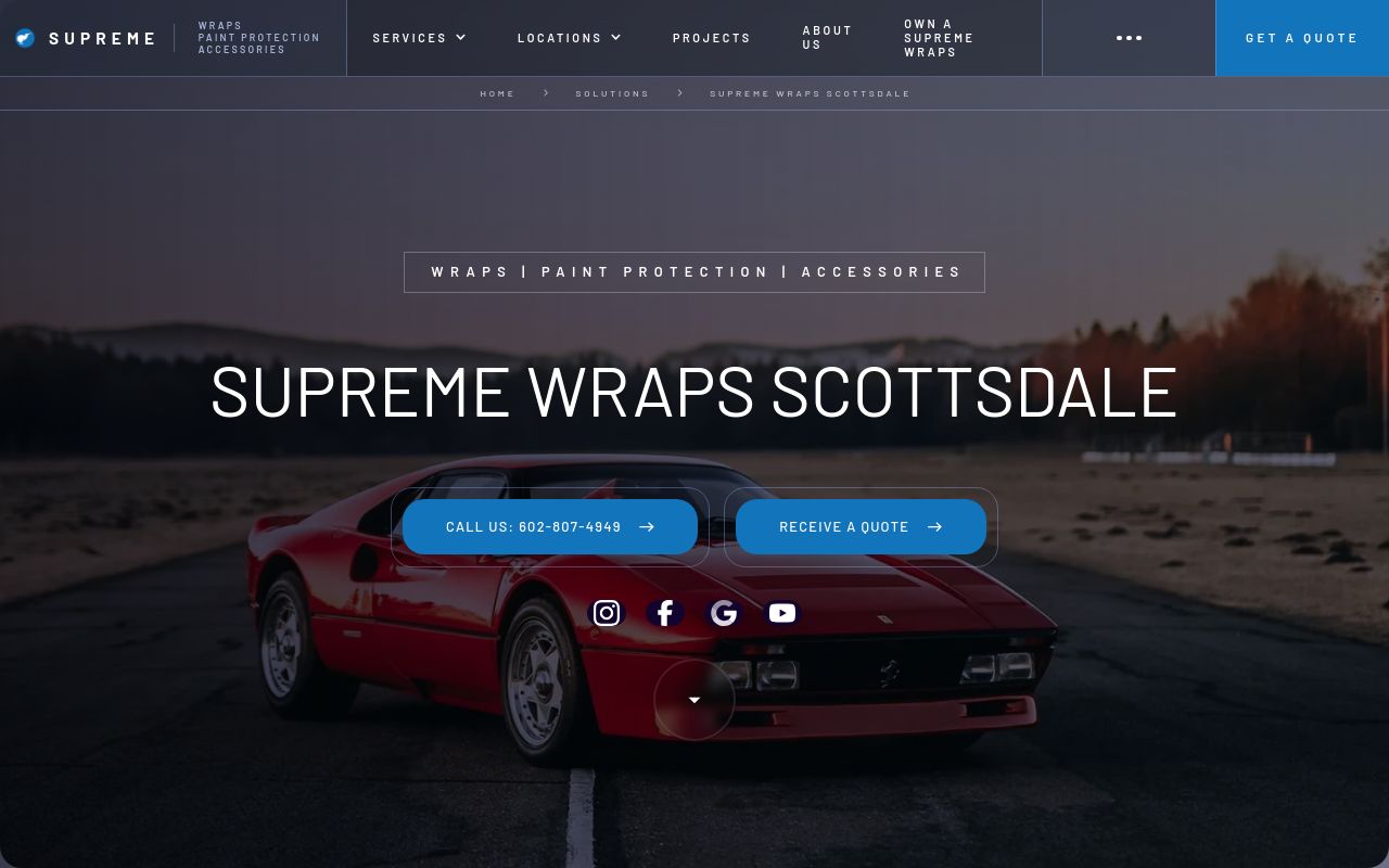 Homepage of Supreme Wraps's website