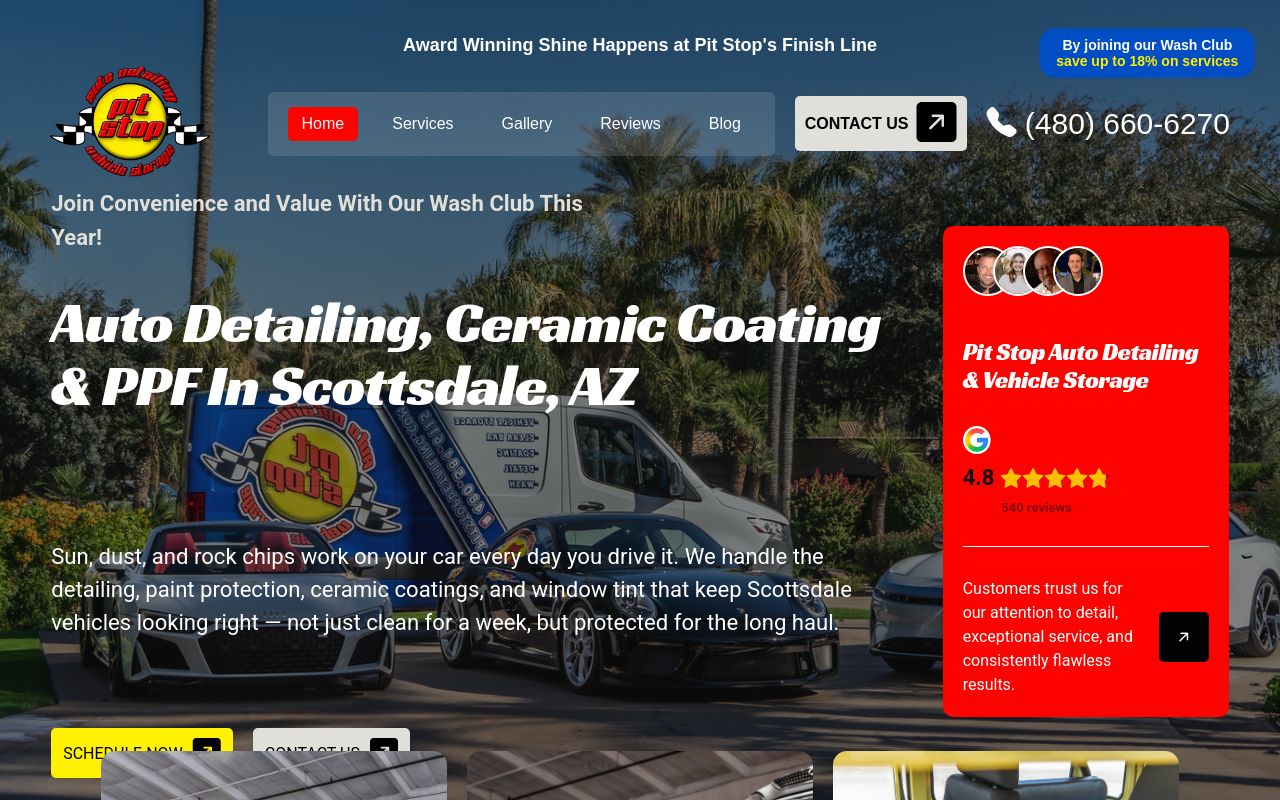 Homepage of Pit Stop Auto Detailing & Vehicle Storage's website
