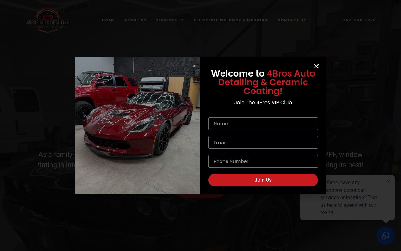 Homepage of 4Bros Auto Detailing & Ceramic Coating Scottsdale's website