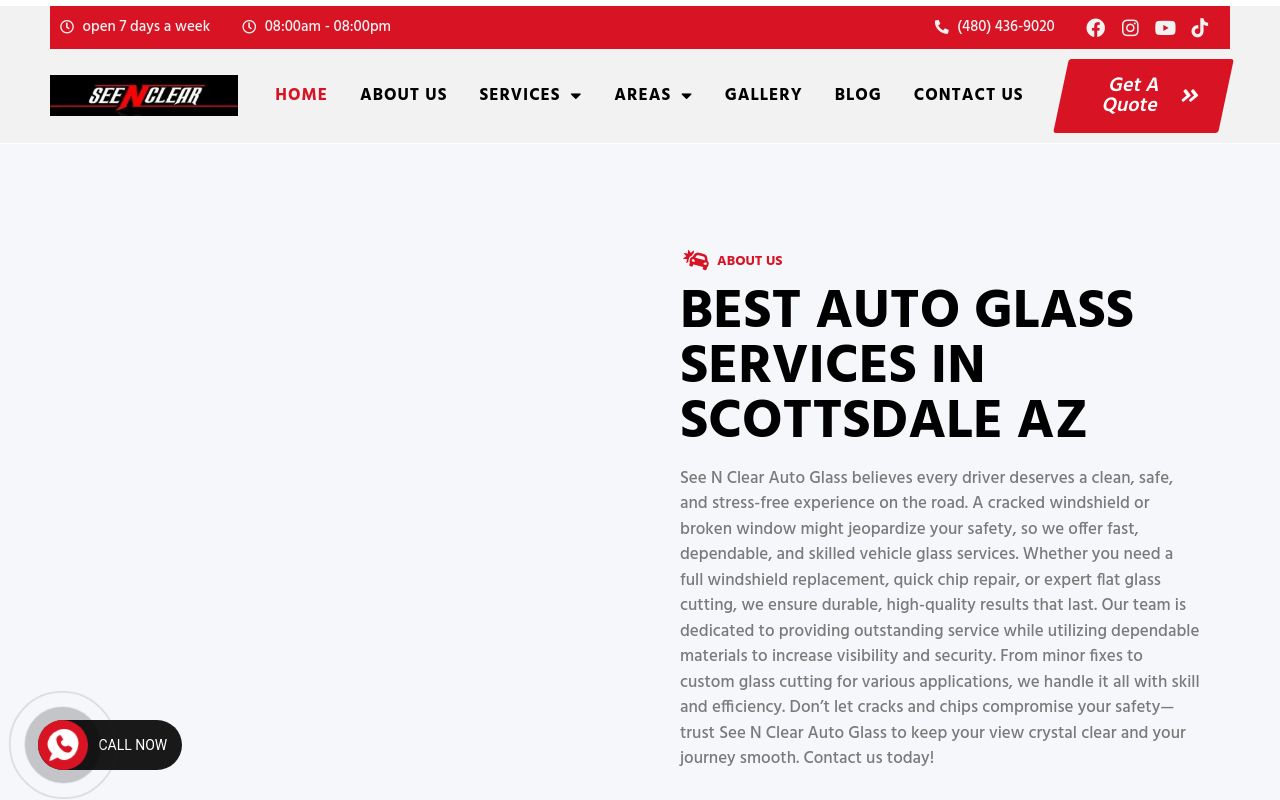 Homepage of See N Clear Auto Glass's website