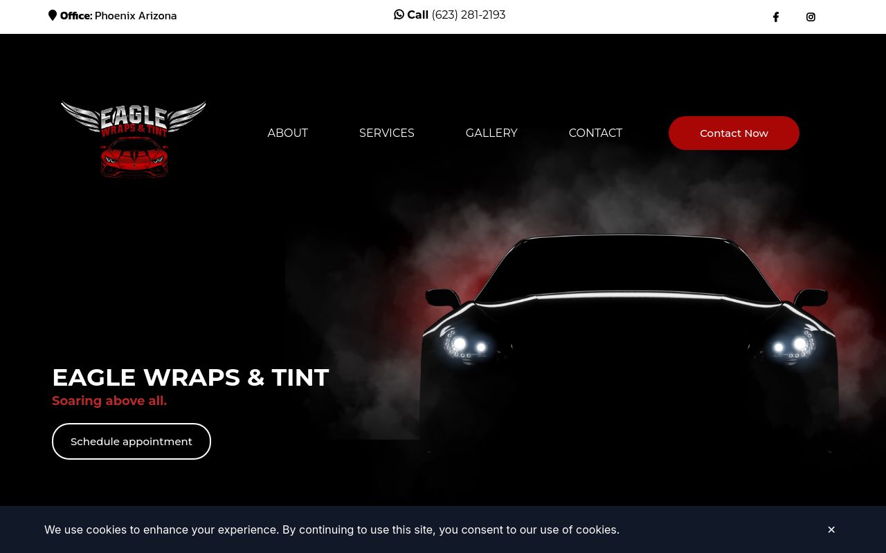 Homepage of Eagle Wraps & Tint LLC's website