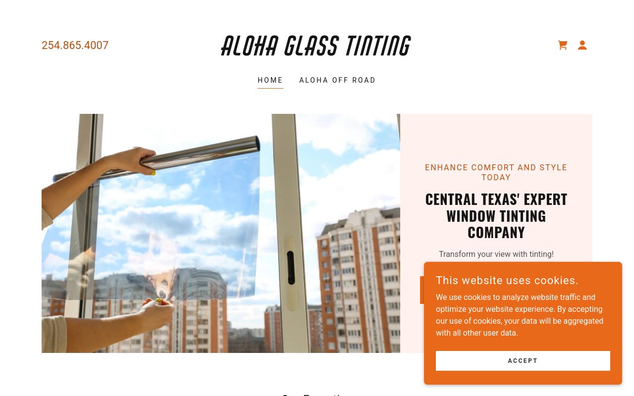 Homepage of Aloha Glass Tinting's website