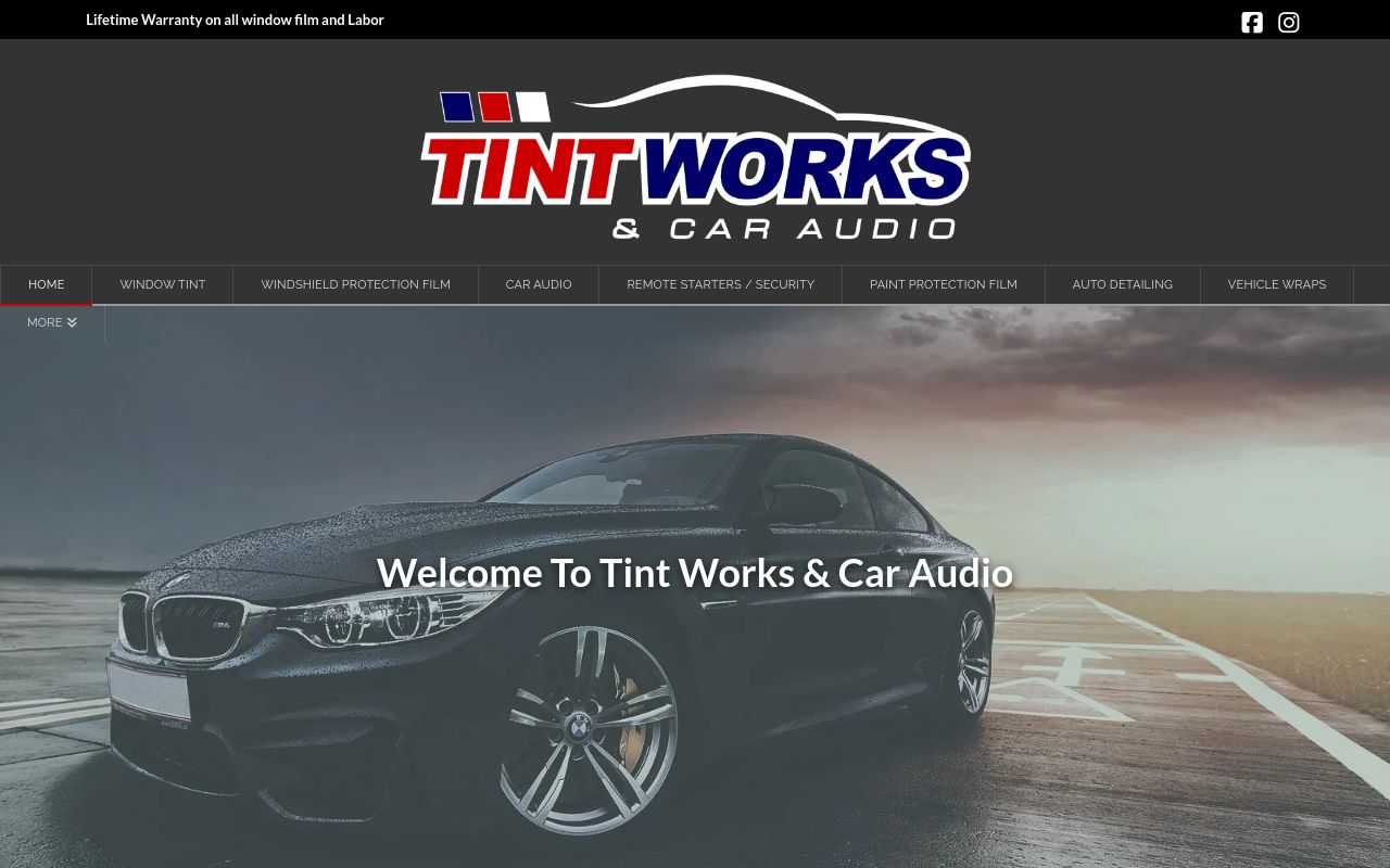 Homepage of Tint Works And Car Audio's website
