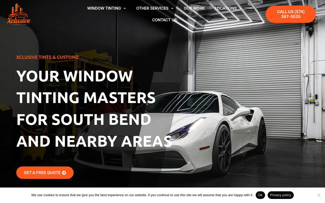 Homepage of Xclusive tints & customz's website