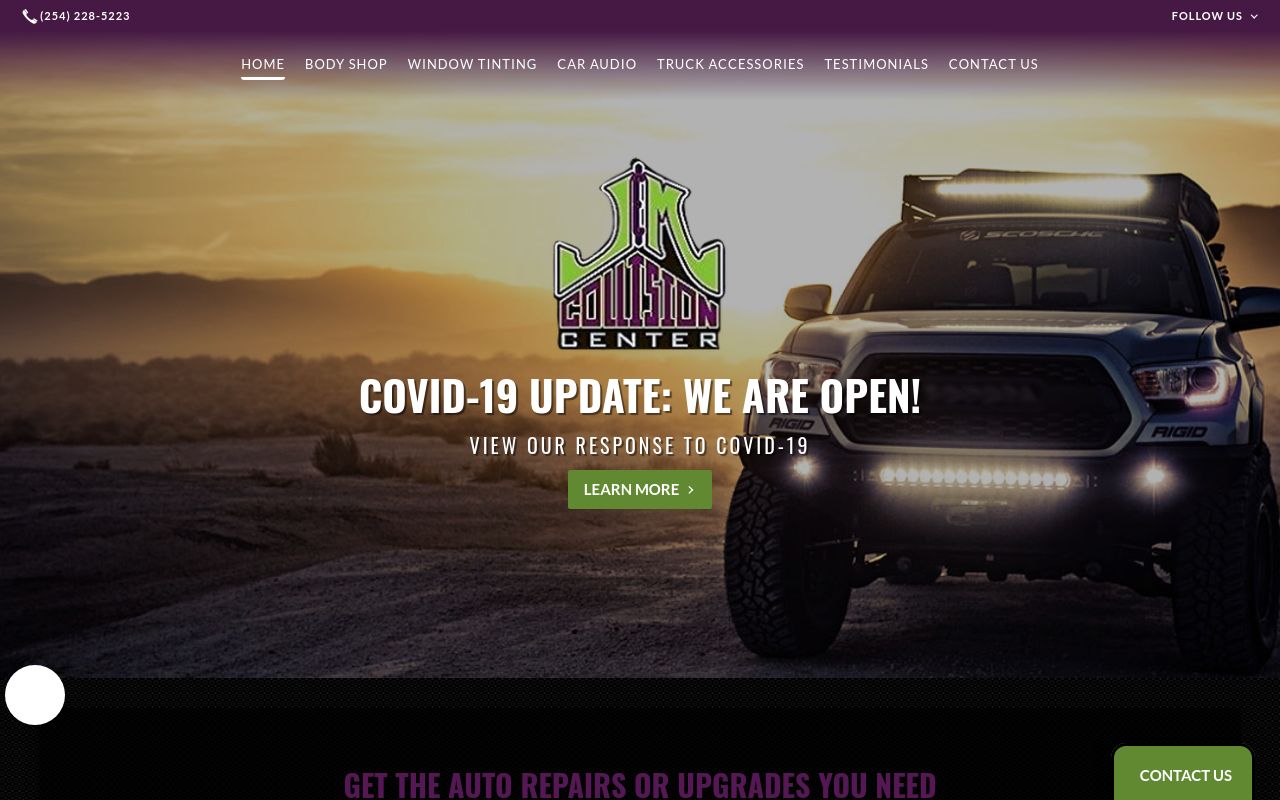 Homepage of J&M Customs, Tint, and Truck Accessories's website