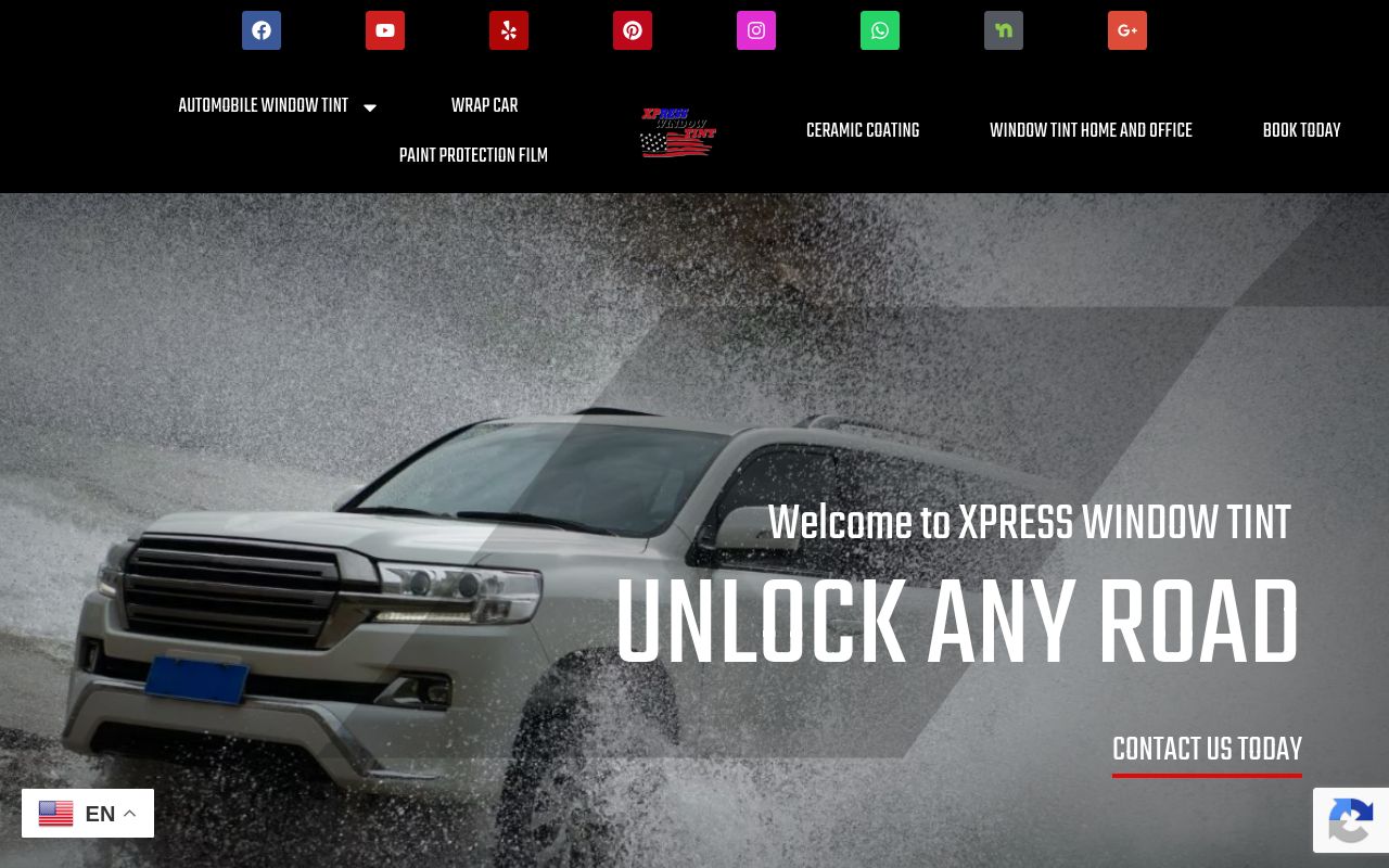 Homepage of Xpress Window tint's website