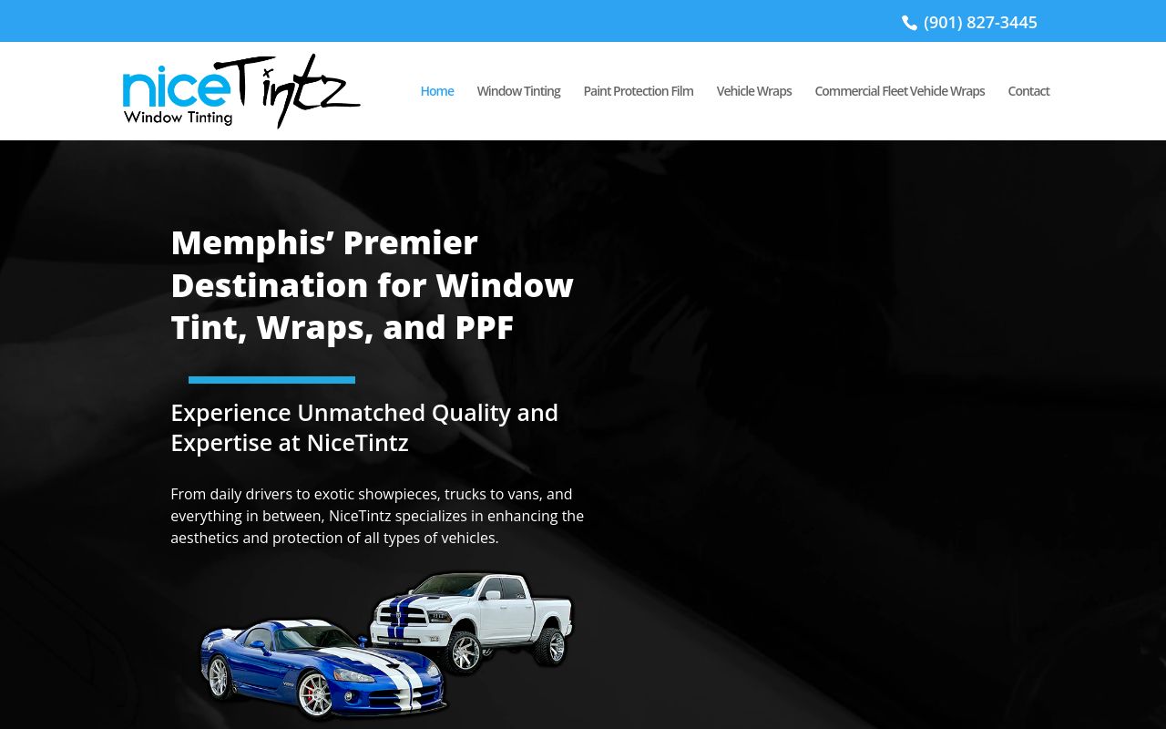 Homepage of Nice Tintz's website