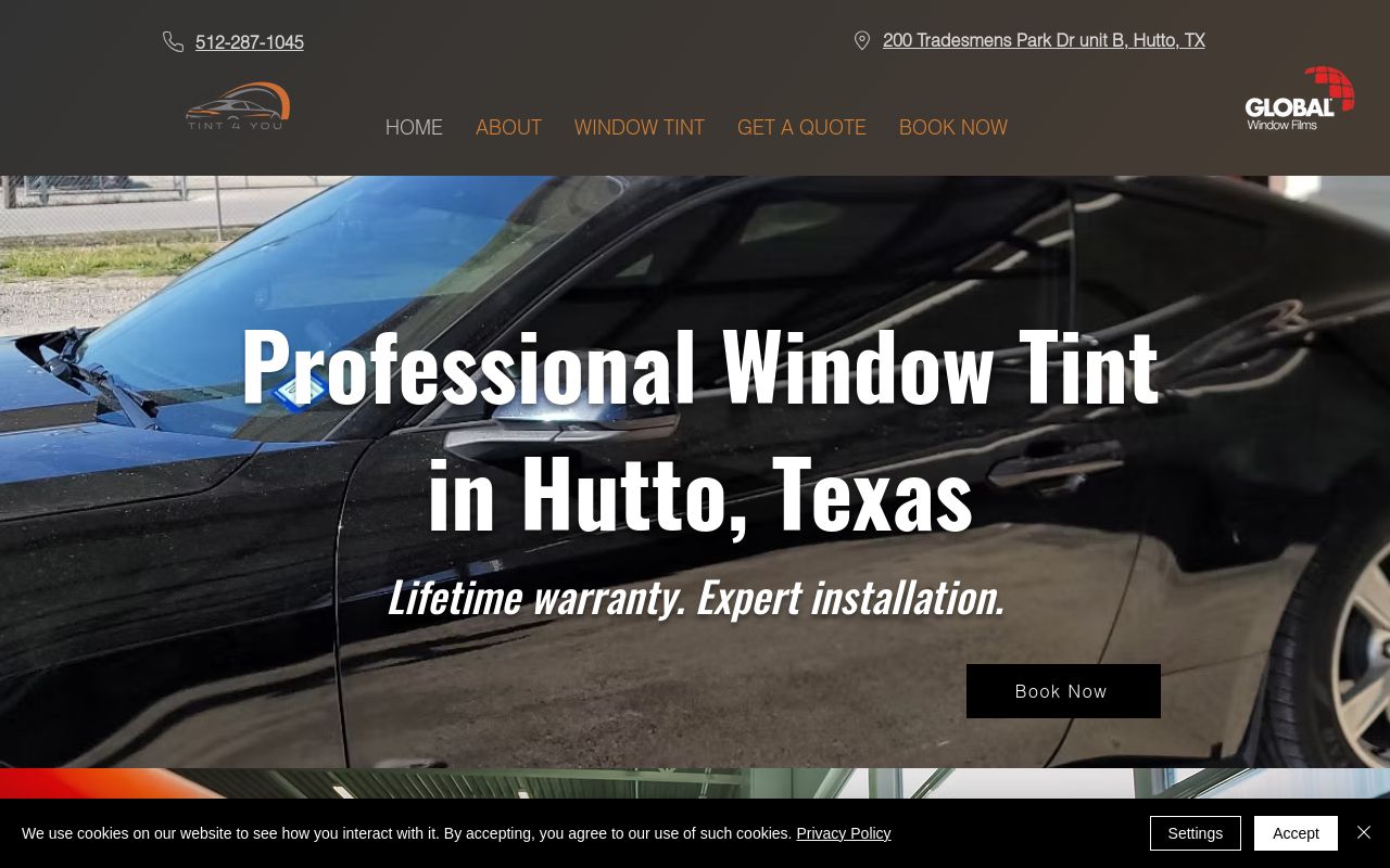 Homepage of TINT 4 YOU LLC's website