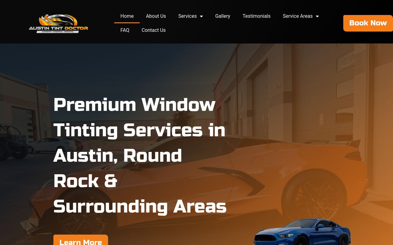 Homepage of Austin Tint Doctor's website